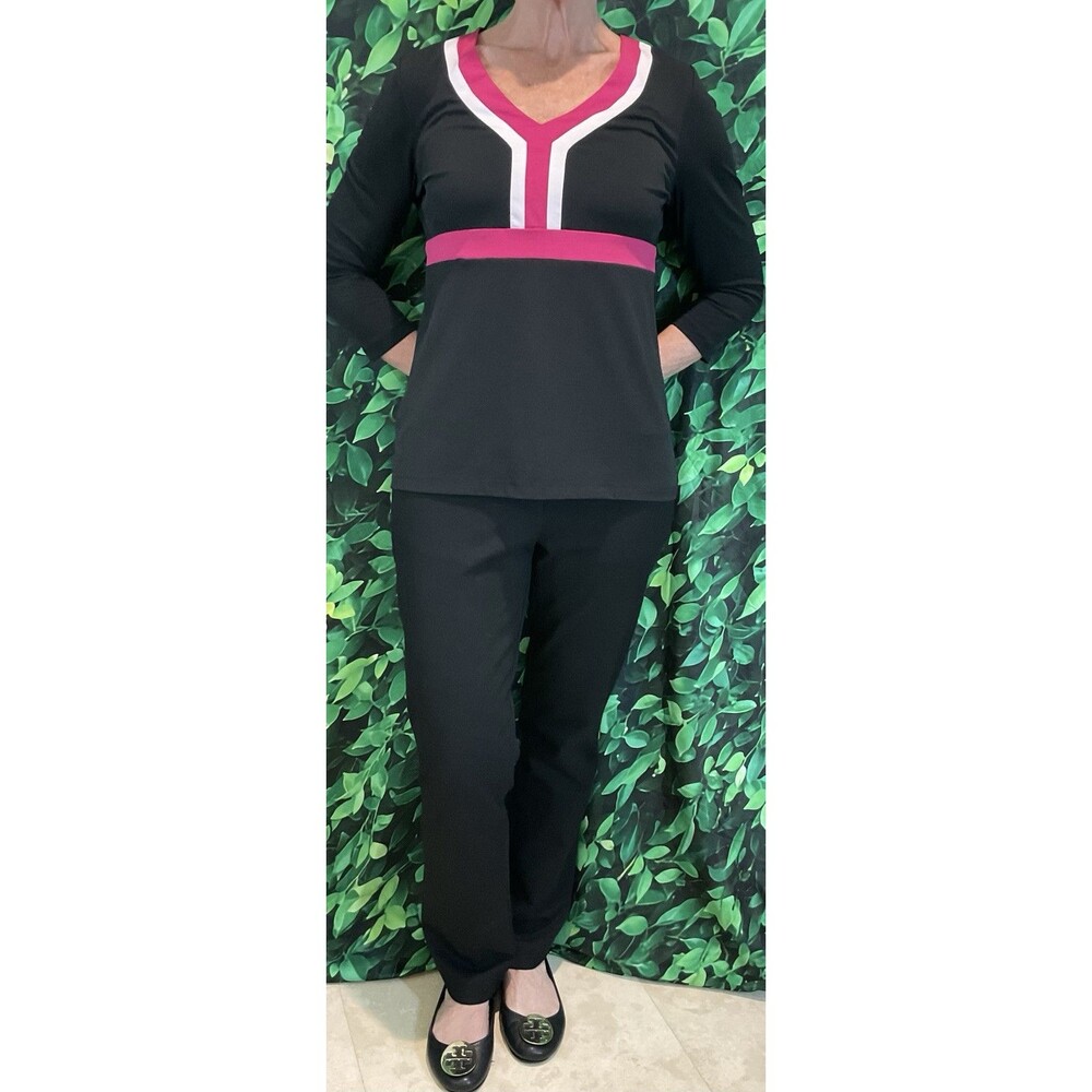 🖤 LOFT Colorblock V-Neck Top – Black White Pink – 3/4 Sleeve – Medium - Picture 4 of 6